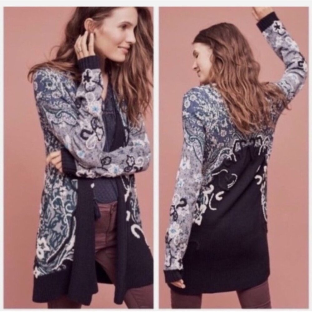 Anthropologie‎ HWR Knitted & Knotted Emmia Embroidered Hand-Stitched Cardigan SM